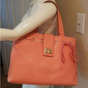 JustFab coral bow, zip top with flap strap purse